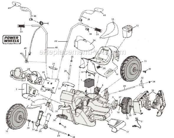 Page A Diagram and Parts List for M0412  Power Wheels Ride-On Motorcyles